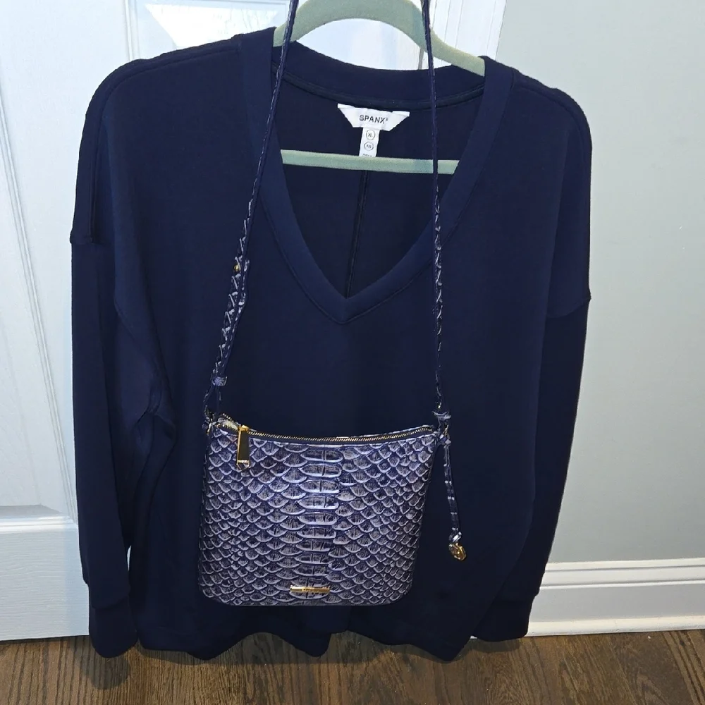 Brahmin Navy Embossed Shoulder Bag - Picture 7 of 10